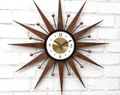 30 quot Atomic wall clock Starburst Clock George Nelson Handmade 1970s style sunburst Brass Gold Large clock vintage modern Industrial clock
