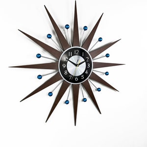 3027 Blue accents George nelson sunburst clock Unique Wall Clock in 1970s style Starburst clock mid century Large wall clock image 7