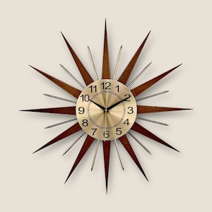 21"  Starburst wall clock George Nelson style Handmade style 1970s  sunburst Gold clock vintage modern Brass  Industrial clock