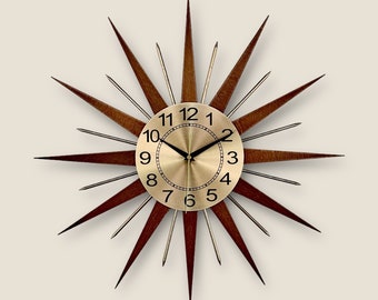 21"  Starburst wall clock George Nelson style Handmade style 1970s  sunburst Gold clock vintage modern Brass  Industrial clock