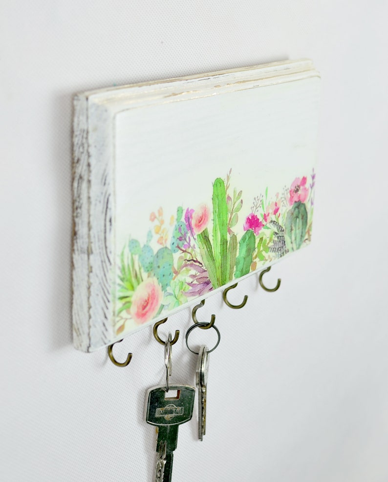 Сactus wall art Key holder Entryway wall organize Hook Key Etsy
