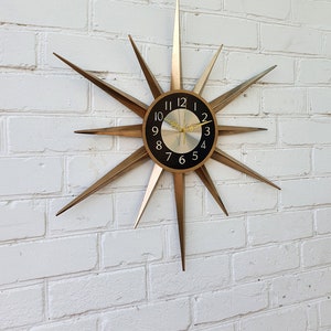 30 Gold Atomic clock Starburst unique wall clock George Nelson style Handmade 1970s sunburst vintage modern Nursery Brass Industrial clock image 2