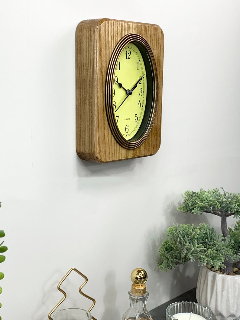 Small wood wall clock Fireplace mantel decor in Vintage clock Art Deco style Retro clock image 4