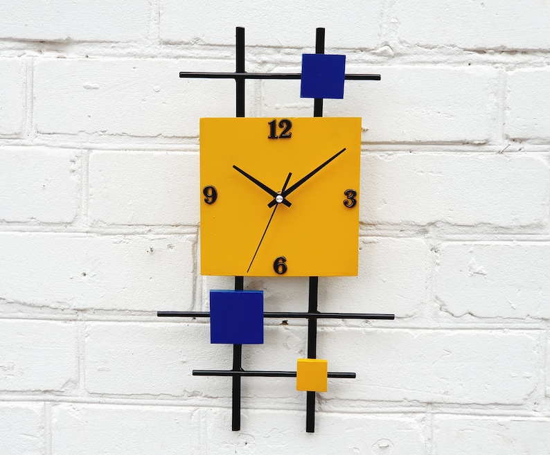 Yellow Blue Green Wall Clock Large Wall Clock Geometric Etsy
