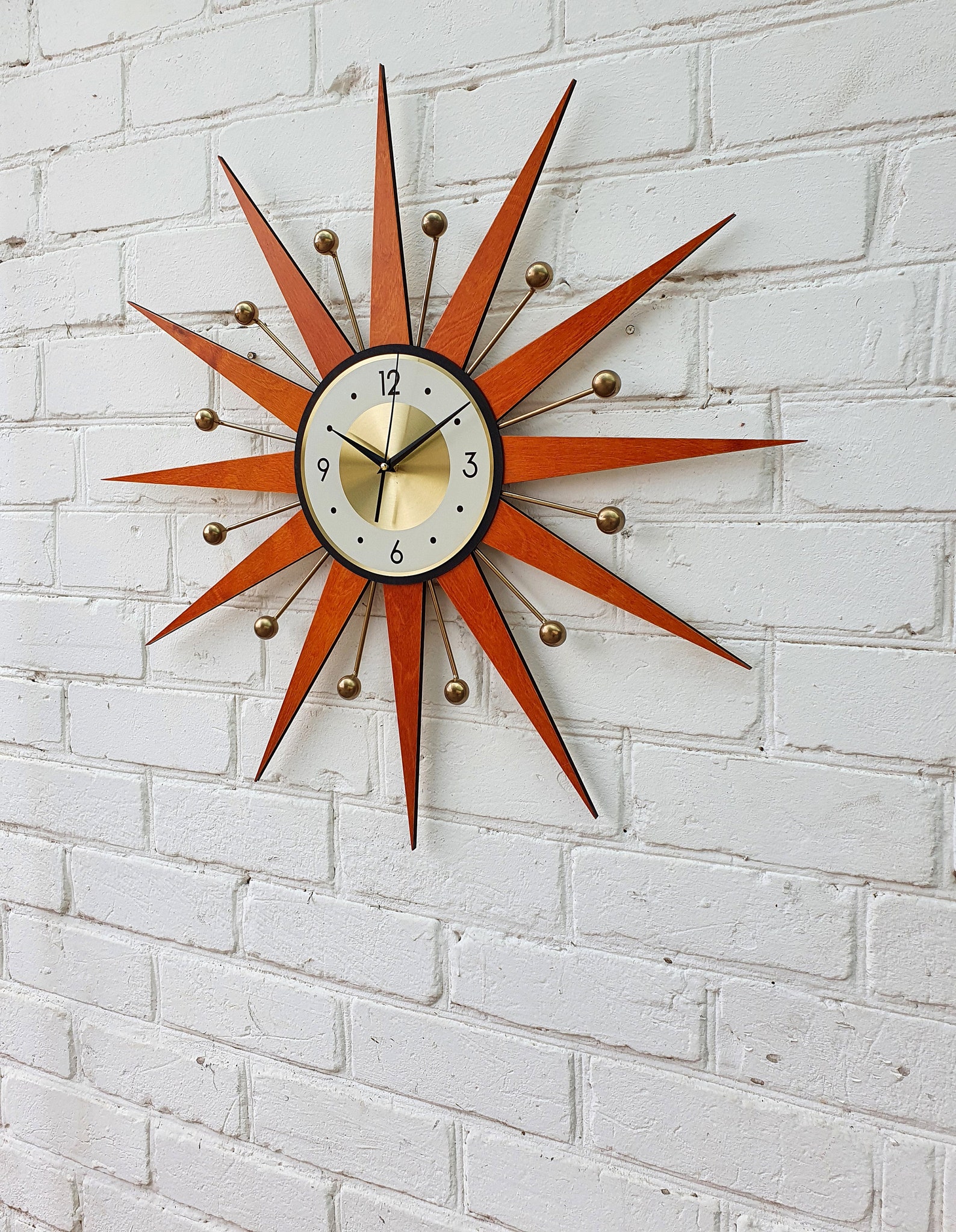 30 26 Burnt Orange Atomic Wall Clock Starburst Etsy