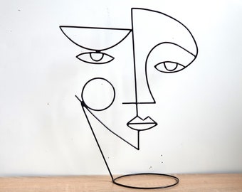 12"-24" Abstract Face Wire sculpture Geometric art Wire art Metal garden sculpture Large garden sculpture Stand sculpture Mid Century Modern