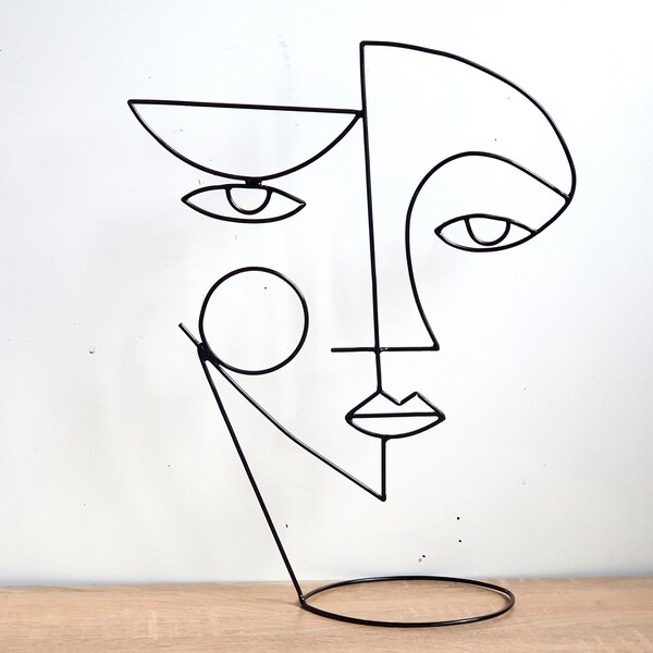 12"-24" Abstract Face Wire sculpture Geometric art Wire art Metal garden sculpture Large garden sculpture Stand sculpture Mid Century Modern