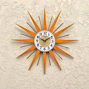 Väggklocka med stjärnform, bränd orange, modern stil i mitten av århundradet, 51 cm