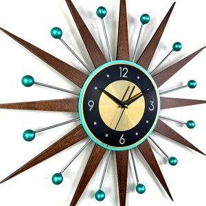 30 27 Turquoise Atomic wall clock Silver Starburst Clock George Nelson style Handmade 1970s sunburst Large clock vintage Industrial clock image 5