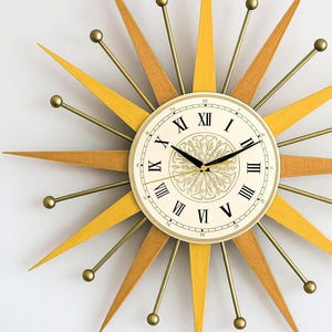 Mid-Century Modern Sunburst Wall Clock: 22&quot; Retro Atomic Decor