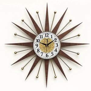 Mid Century Modern Sunburst Wall Clock, Retro Starburst Decor