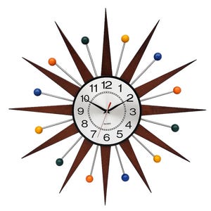 Mid Century Modern Starburst Wall Clock, Retro Atomic Decor, Colorful Balls