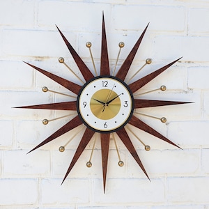 25 Starburst wall clock Atomic retro clock Gold George Nelson style Handmade 1970s sunburst vintage modern Nursery Brass Industrial clock 画像 3