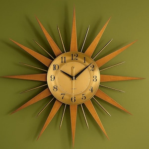 ミッドセンチュリー スターバースト サンバースト クロック レトロ アトミックスタイル デコレーション 21インチまたは24インチ