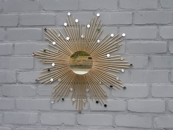 29 Espejo dorado glamoroso con rayos de sol con pequeños espejos Espejos de  pared decorativos Vintage starburst Decoración de granja Fase lunar para  colgar en la pared -  España