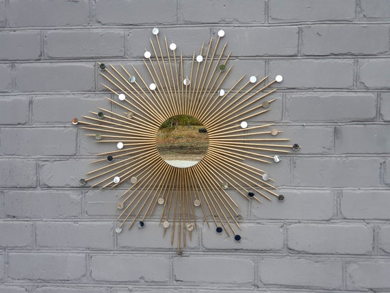 29 Espejo dorado glamoroso con rayos de sol con pequeños espejos Espejos de  pared decorativos Vintage starburst Decoración de granja Fase lunar para  colgar en la pared -  México