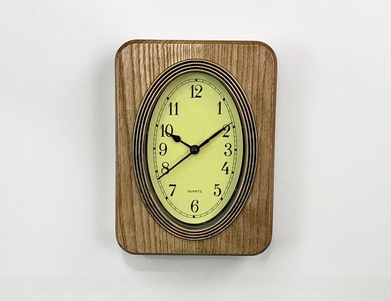 Small wood wall clock Fireplace mantel decor in Vintage clock Art Deco style Retro clock image 1