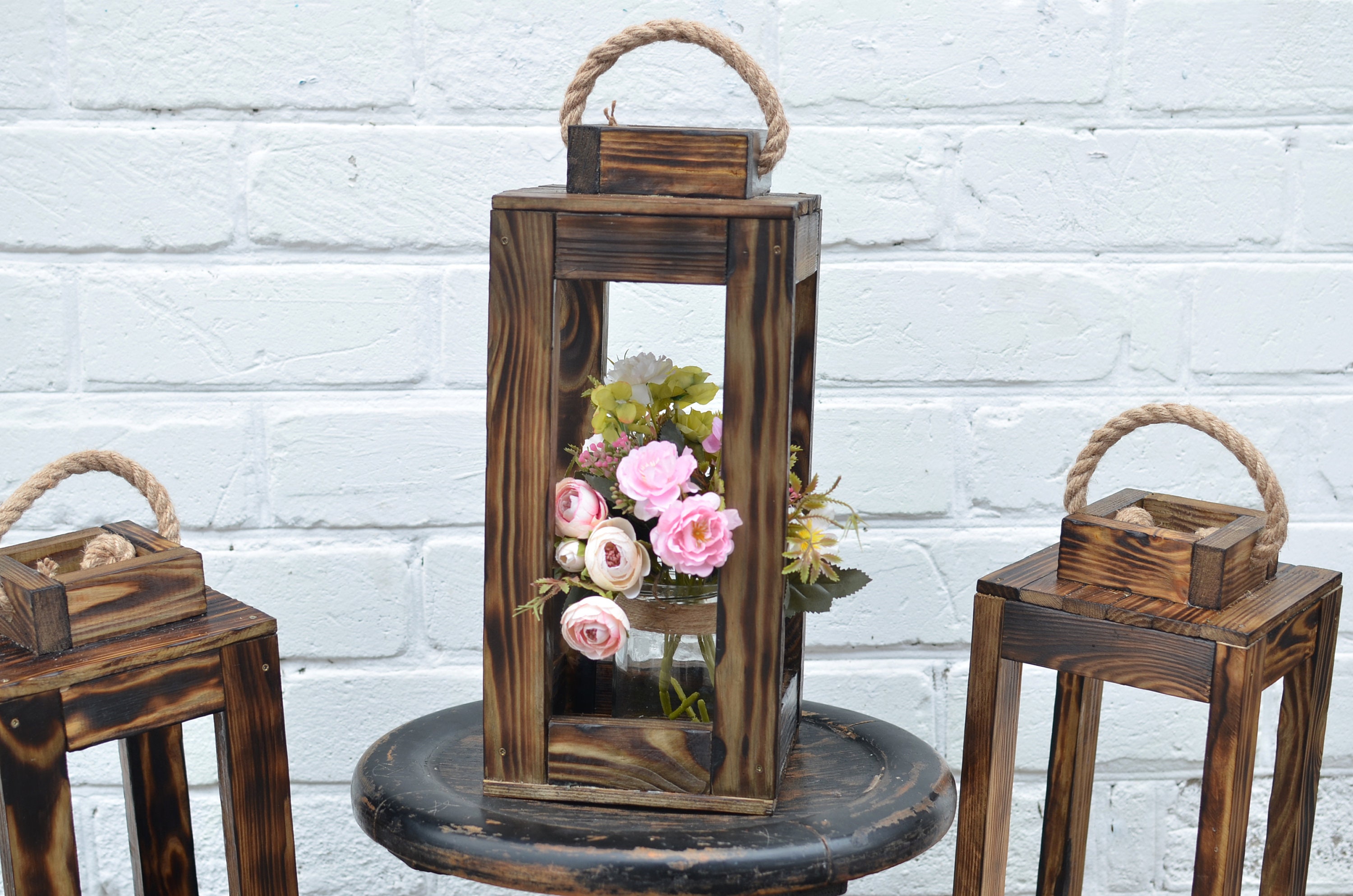 Large Farmhouse Wooden Lantern Rustic lantern wedding decor Etsy