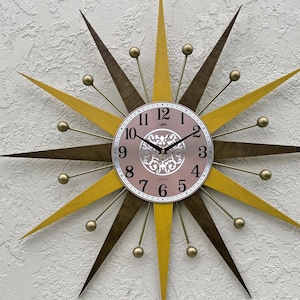 30"27" Atomic wall clock Mid century wall decor George nelson clock Vintage style Starburst clock 1950s atomic era Decor antique wall clock