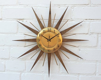 24"  Starburst wall clock George Nelson style Handmade 1970s style sunburst vintage modern Brass  Industrial clock