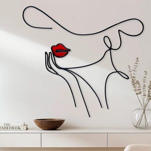 Abstract Wire Face Sculpture: Red Lips, Mid-Century Modern Art