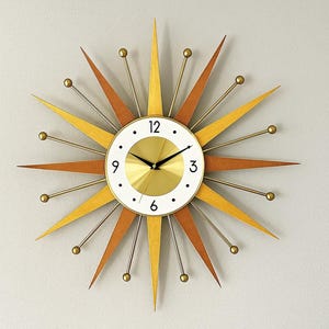 Mid-Century Modern Starburst Clock: 22&quot; Handmade Retro Sunburst Wall Decor