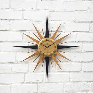 24&quot;  Starburst wall clock Two colors Cold George Nelson Handmade 1970s style sunburst clock vintage clock modern Brass  Industrial clock