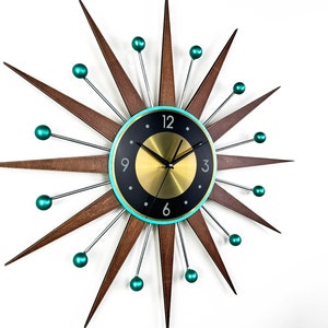 30 27 Turquoise Atomic wall clock Silver Starburst Clock George Nelson style Handmade 1970s sunburst Large clock vintage Industrial clock image 4