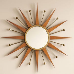 Mid Century Modern Sunburst Wall Mirror, Retro Atomic Decor (25"/30")
