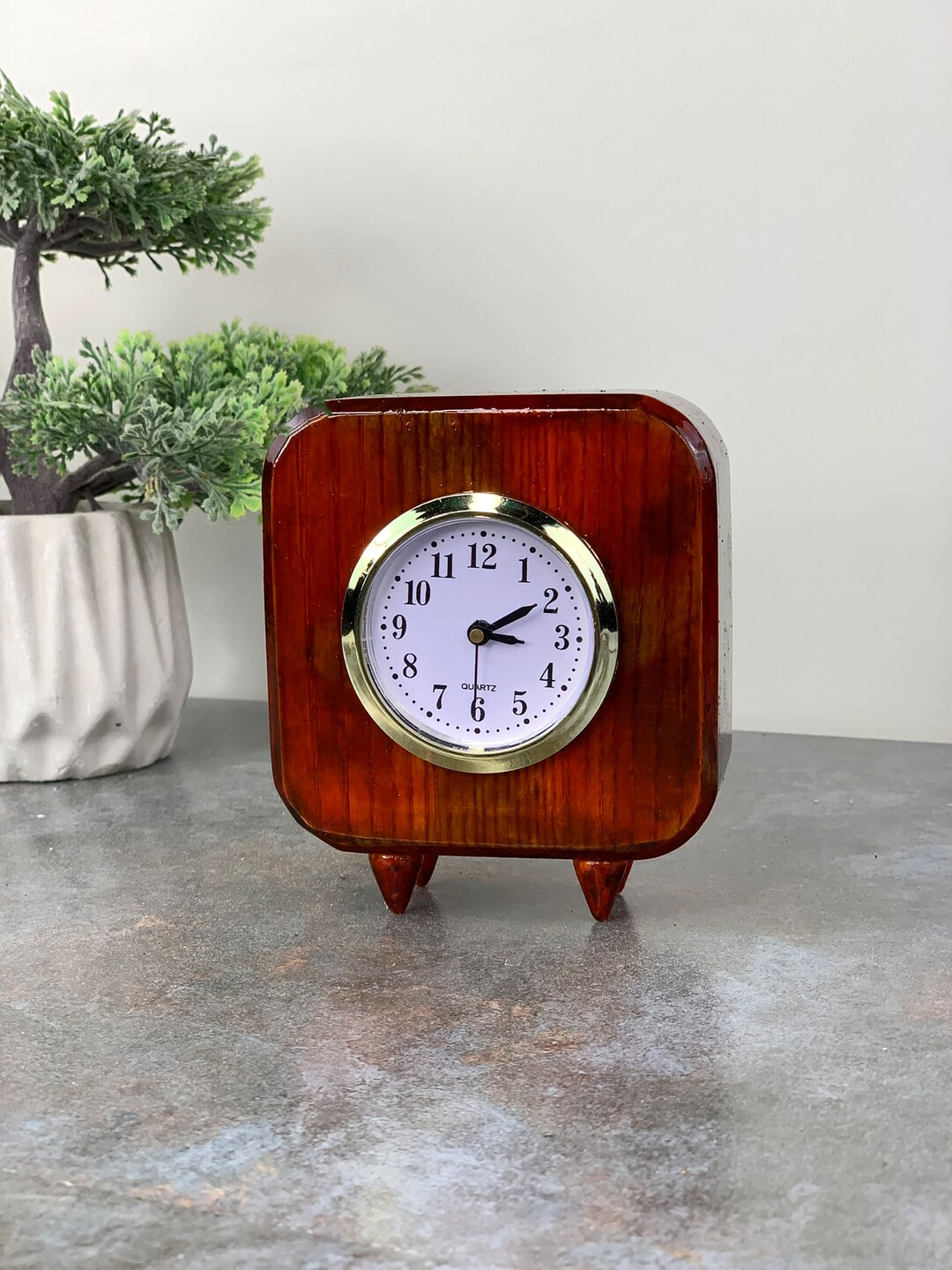 Small Shabby Shic Red Desk Clock Personalized Fireplace Mantel Decor in ...