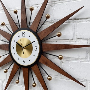 30 26 Atomic wall clock Starburst Clock George Nelson style 1970s Handmade sunburst Brass Gold Large clock vintage modern Industrial clock image 6