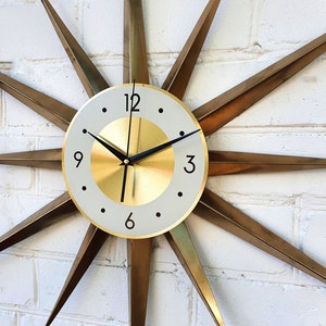 30 Gold Atomic clock Starburst unique wall clock George Nelson style Handmade 1970s sunburst vintage modern Nursery Brass Industrial clock image 10