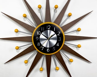 Mid century atomic clock 30" 26" George Nelson wall clock 1950s Atomic clock Handmade Sunburst wall clock Perfect idea for Housewarming Gift
