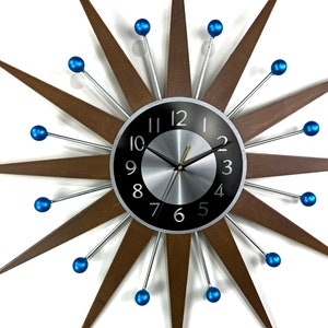 3027 Blue accents George nelson sunburst clock Unique Wall Clock in 1970s style Starburst clock mid century Large wall clock image 9