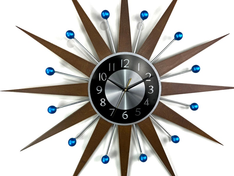 3027 Blue accents George nelson sunburst clock Unique Wall Clock in 1970s style Starburst clock mid century Large wall clock image 9