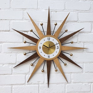 30" 26" Atomic wall clock Dark and light Starburst Clock George Nelson style Handmade 1970s  sunburst Brass Gold Large clock vintage modern