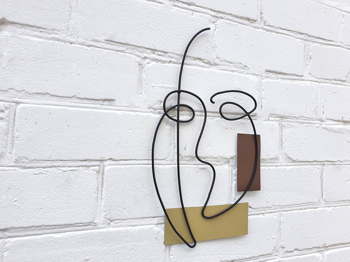 Wall Art Large Abstract Face Wire sculpture Geometric art Wire Etsy