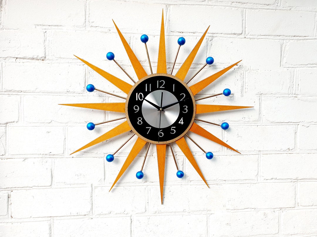 26 30atomic Wall Clock Light Blue Ball Starburst Etsy
