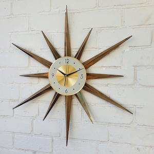 30 Gold Atomic clock Starburst unique wall clock George Nelson style Handmade 1970s sunburst vintage modern Nursery Brass Industrial clock image 7