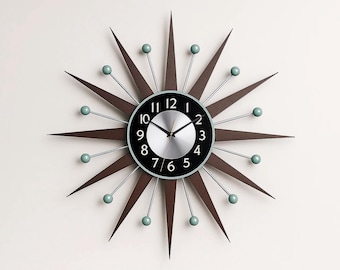 ミッドセンチュリーモダン壁掛け時計、屋内、アトミックレトロ、スター
