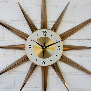 30 Gold Atomic clock Starburst unique wall clock George Nelson style Handmade 1970s sunburst vintage modern Nursery Brass Industrial clock image 4