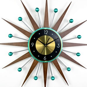 30 27 Turquoise Atomic wall clock Silver Starburst Clock George Nelson style Handmade 1970s sunburst Large clock vintage Industrial clock image 6