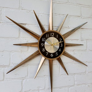 30 Gold Atomic clock Starburst unique wall clock George Nelson style Handmade 1970s sunburst vintage modern Nursery Brass Industrial clock image 4