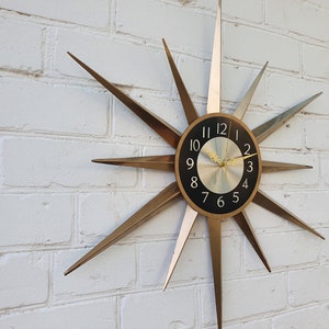 30 Gold Atomic clock Starburst unique wall clock George Nelson style Handmade 1970s sunburst vintage modern Nursery Brass Industrial clock image 7