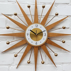 Antique vintage wall clock 25" Retro mid century clock Gold George Nelson style wall clock Atomic 1960s clock Retro wall decor