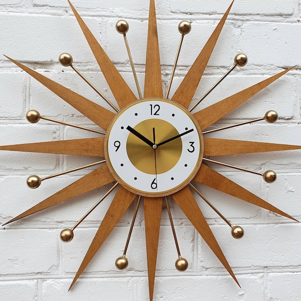 Antique vintage wall clock 25" Retro mid century clock Gold George Nelson style wall clock Atomic 1960s clock Retro wall decor