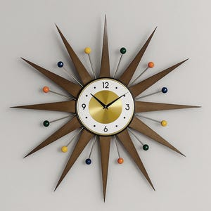 Mid Century Modern Starburst Wall Clock, Atomic Style, 30&quot; or 27&quot;