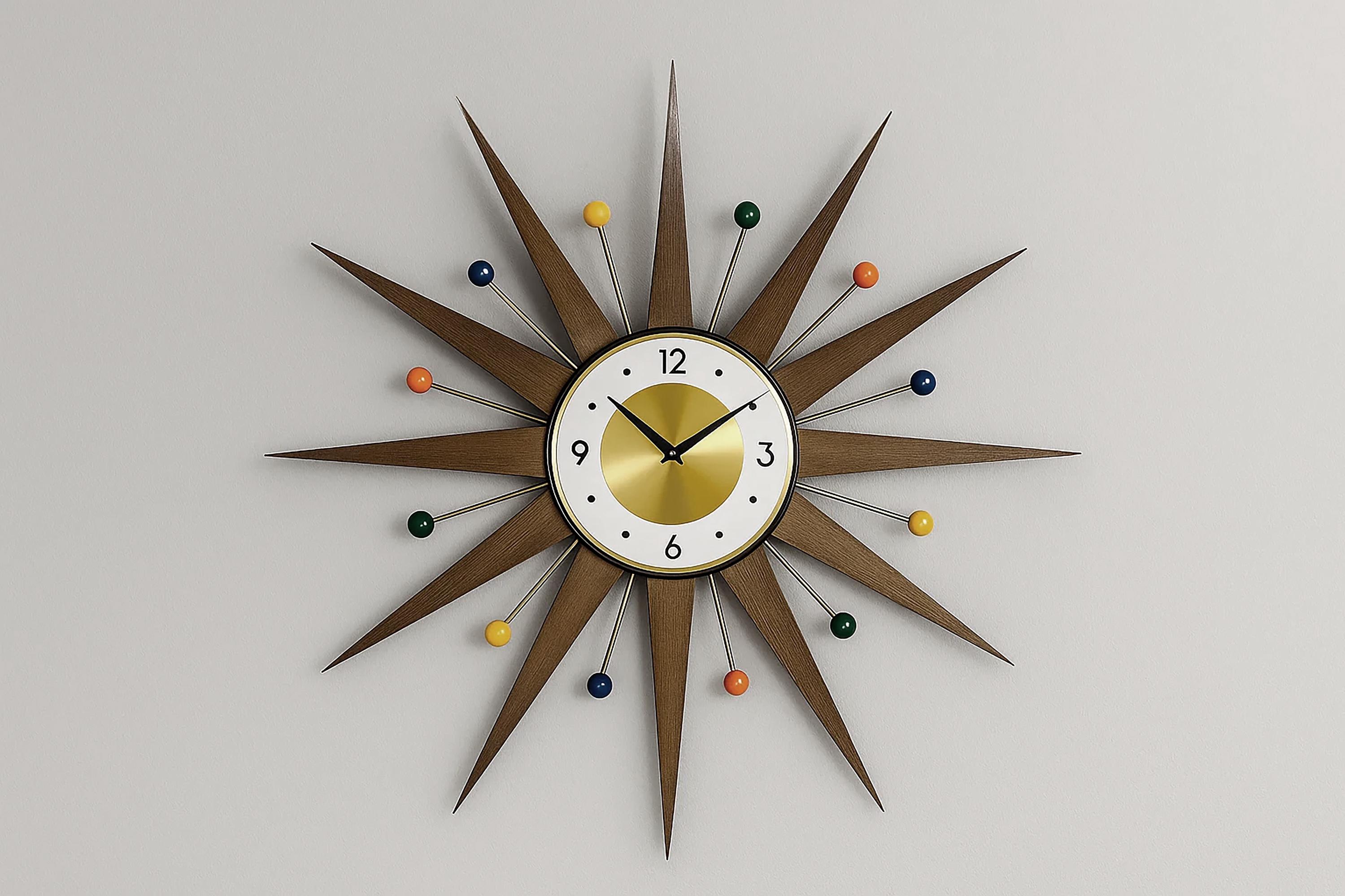 maruman 1990's 時計 ポストモダン mid-century Mid Century Modern Starburst Wall Clock, Atomic Style, 30