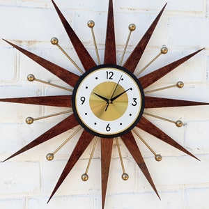 25 Starburst wall clock Atomic retro clock Gold George Nelson style Handmade 1970s sunburst vintage modern Nursery Brass Industrial clock 画像 8