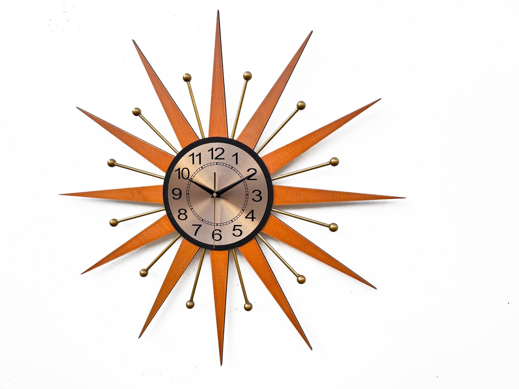 Orologio Da Parete Acctim 21760 Stella Starburst – 43 Cm, Vetro, Lancette Oro, Movimento Al Quarzo, Batteria AA, Stile Retro